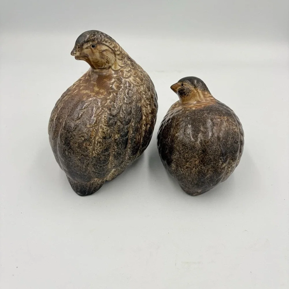 2pc Set Vintage MCM Ceramic Quails Birds Andrea By Sadek Japan Brown